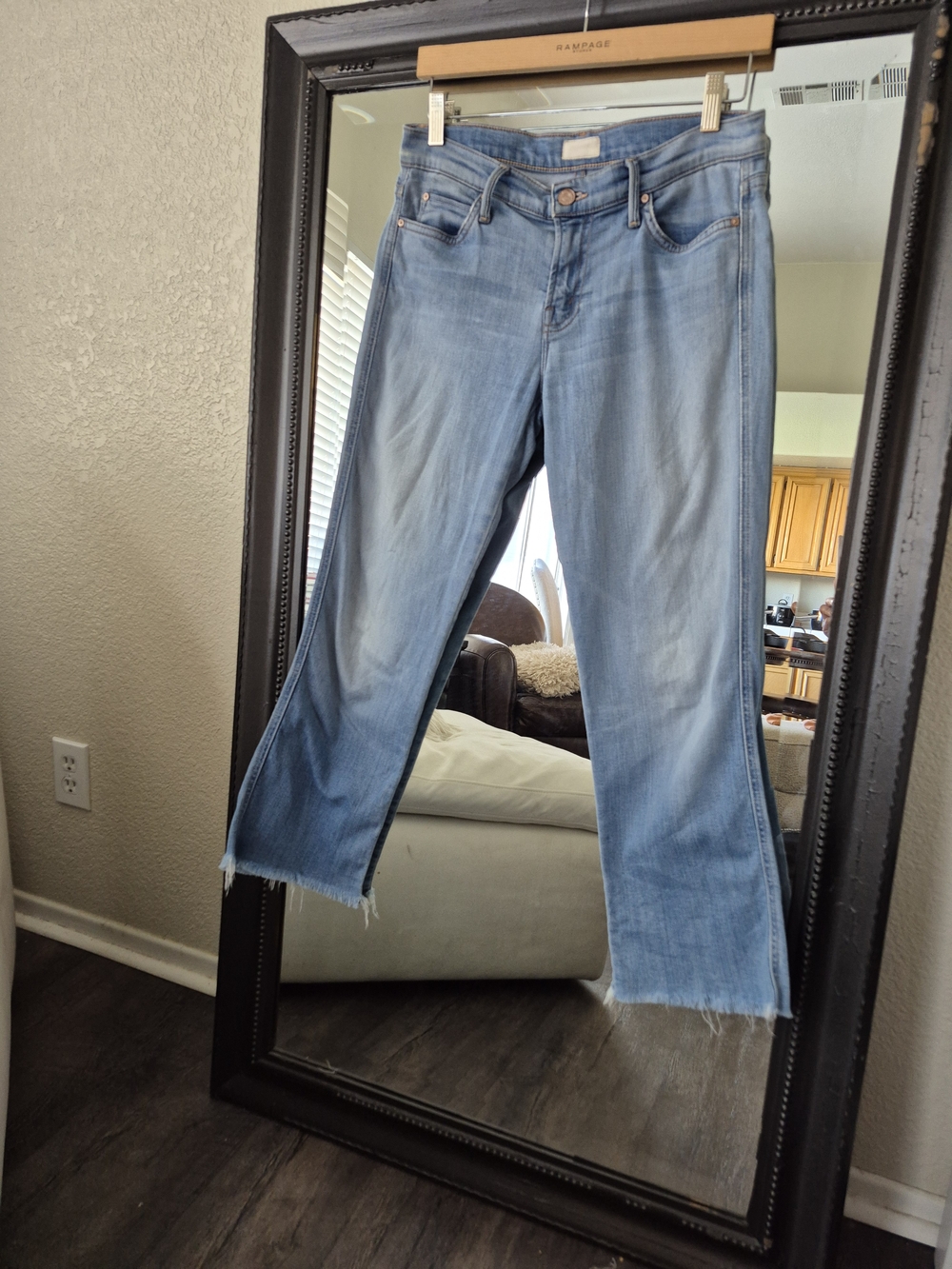 MOTHER Light Blue Frayed Hem Wide Leg Jeans
